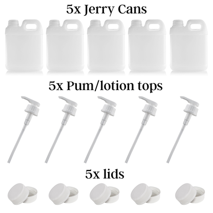 1L Natural HDPE Jerry Can Bottle with Lid Pack of 10 WITH OR WITHOUT PUMP