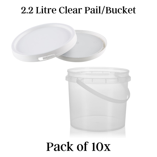 2.2Ltr Clear Round Pail Bucket with White Lid and Handle PACK OF 10
